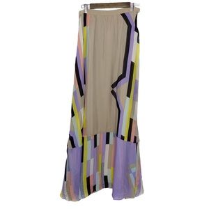 Tibi Arizona Silk Multicolor Maxi Skirt